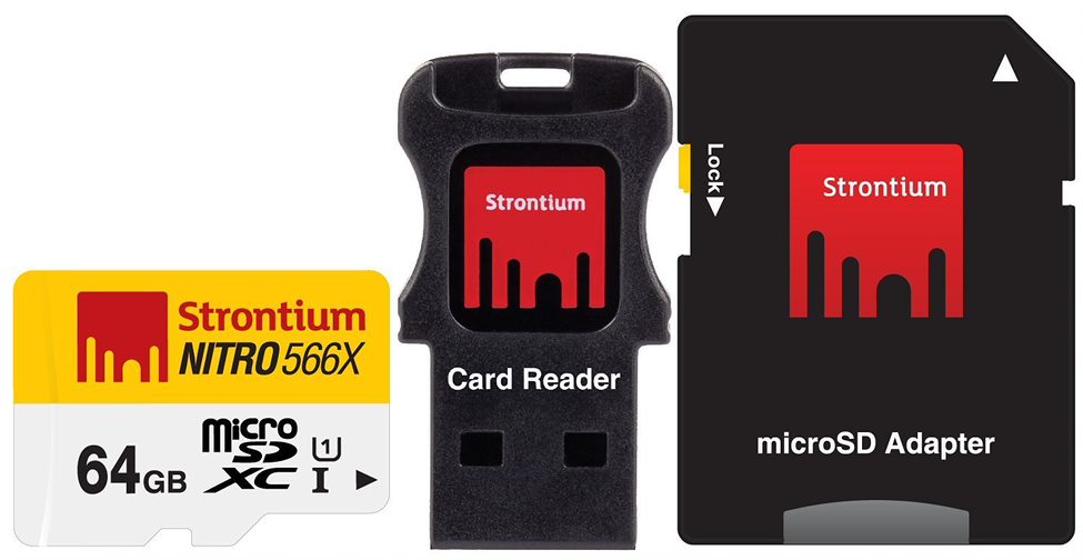 Strontium 64GB Nitro Micro SDHC 566X UHS-1 Card with Adaptor