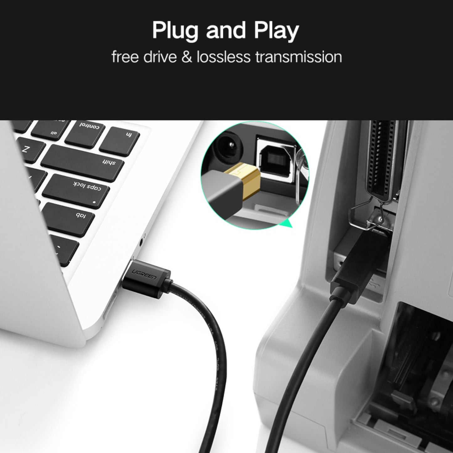 UGREEN US210 USB-A Printer Cable 2M - Black