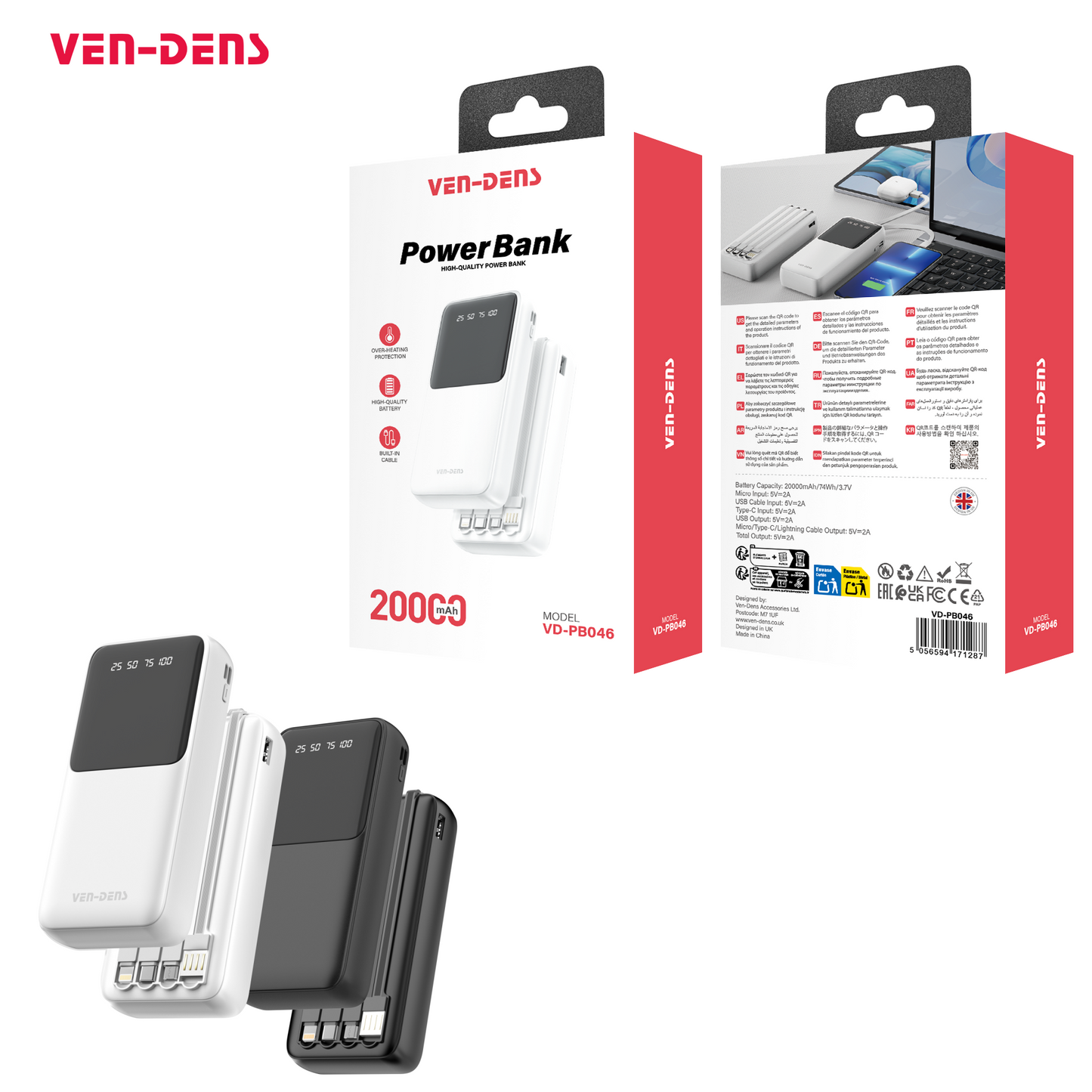 VEN-DENS VD-PB046 20000mAh W/Cable