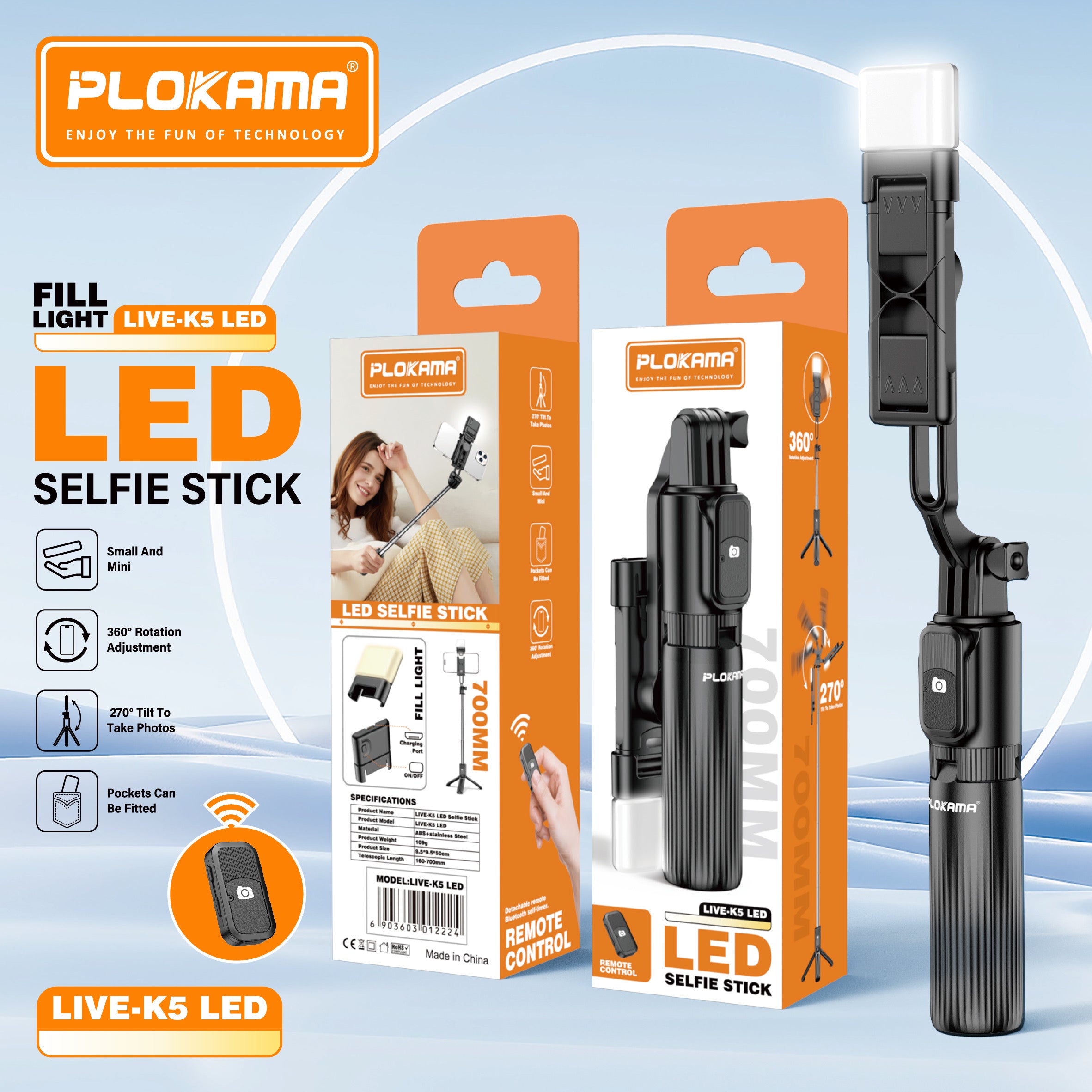 Plokama LIVE-K5 LED 70cm Selfie Stick – Soundtech Online