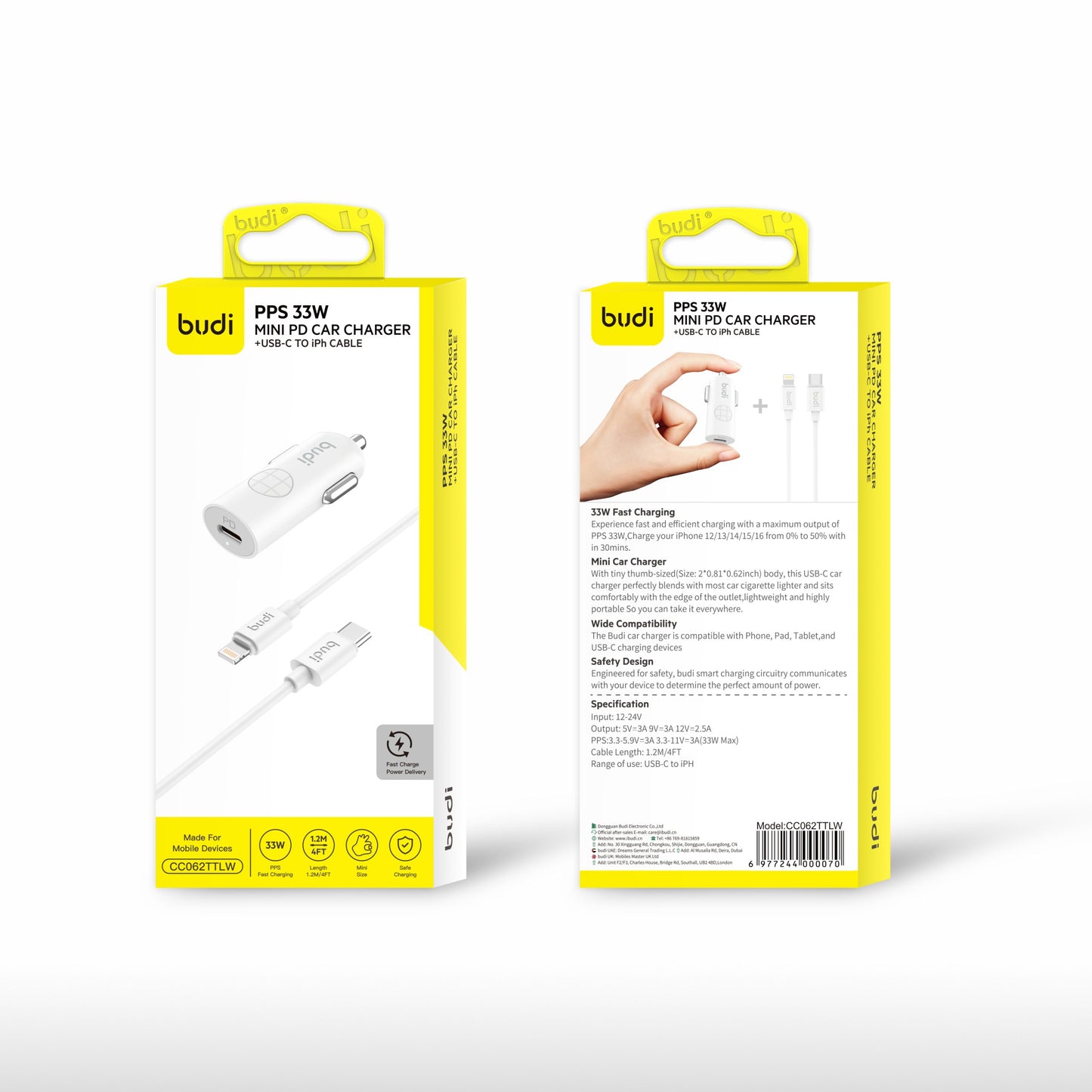 budi 062TTTW 33W PD~PD Car Charger