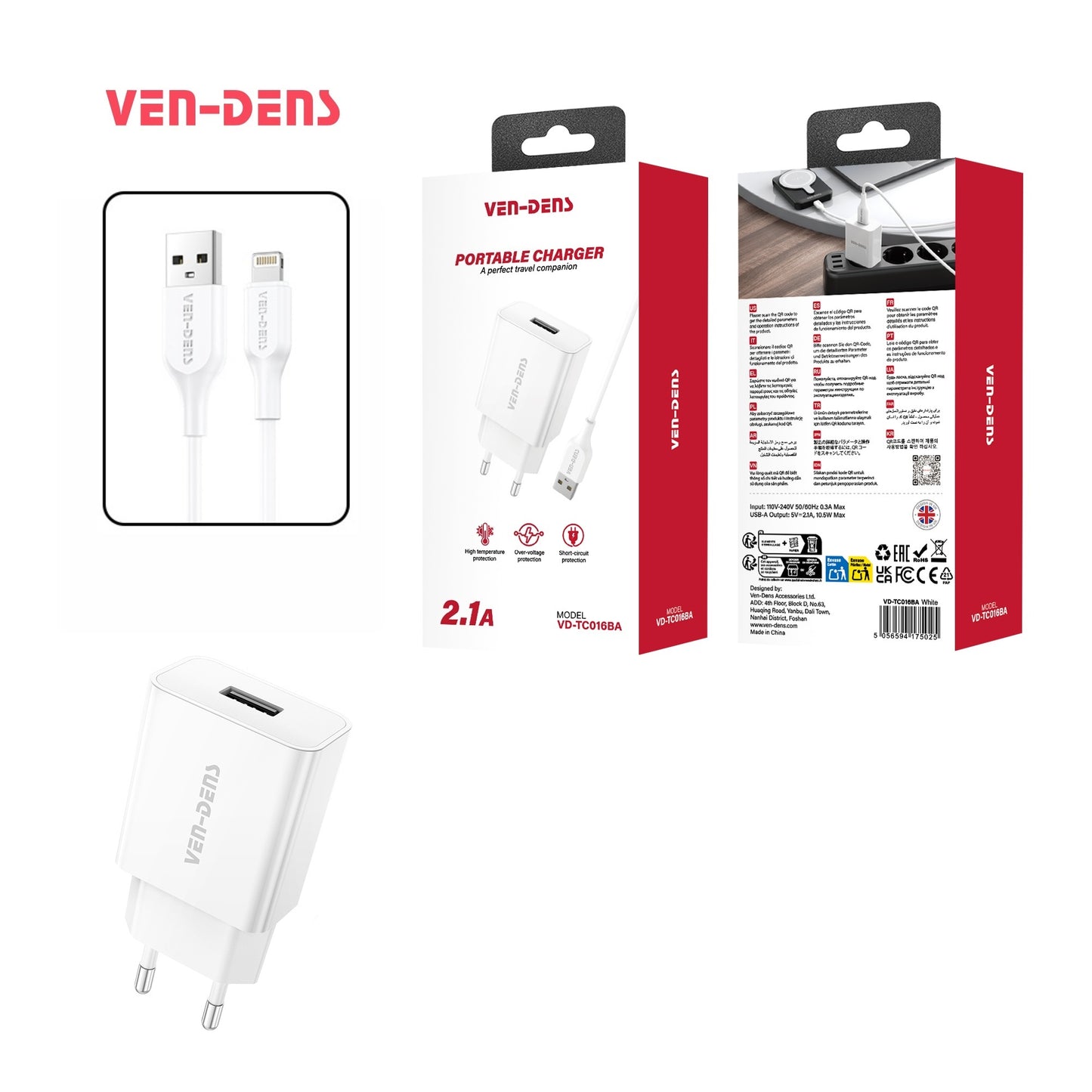 VEN-DENS VD-TC016BA 2.1A Charger - iPhone