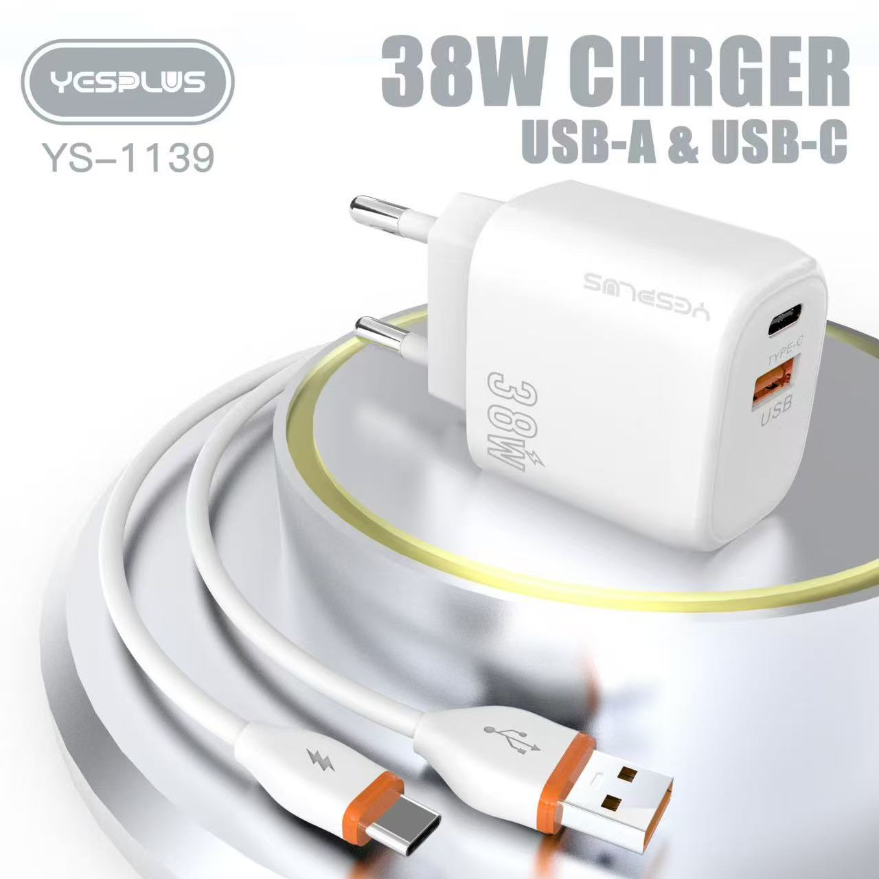 YESPLUS YS-1139 USB+Type-C 38W Charger - Type-C