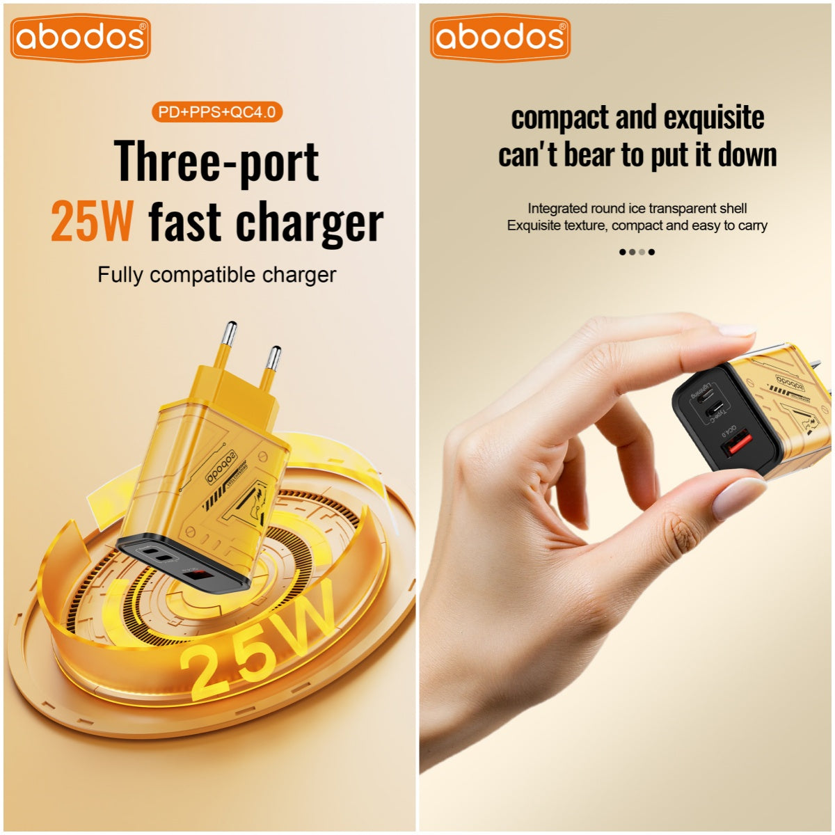 Abodos AS-CS316EU USB+PD*2 25W Charger - Type-C