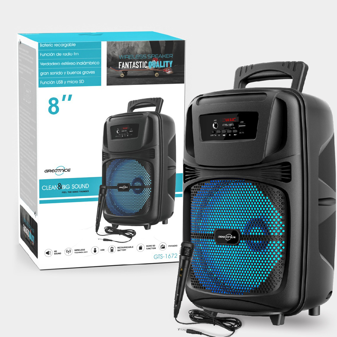 GTS-1672 Bluetooth 8" Speaker W/Mic