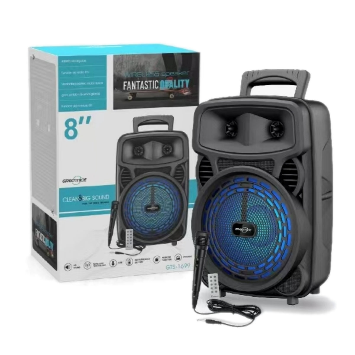 GTS-1699 Bluetooth 8" Speaker W/Mic+Remote