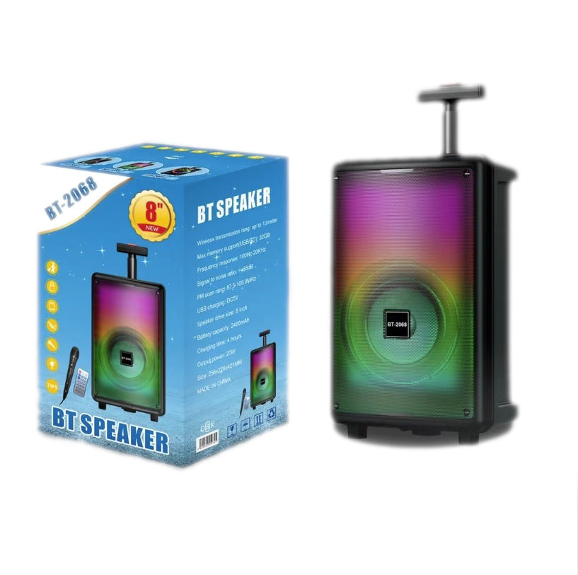 BT-2068 Bluetooth 8" Speaker W/Remote+Wireless Mic