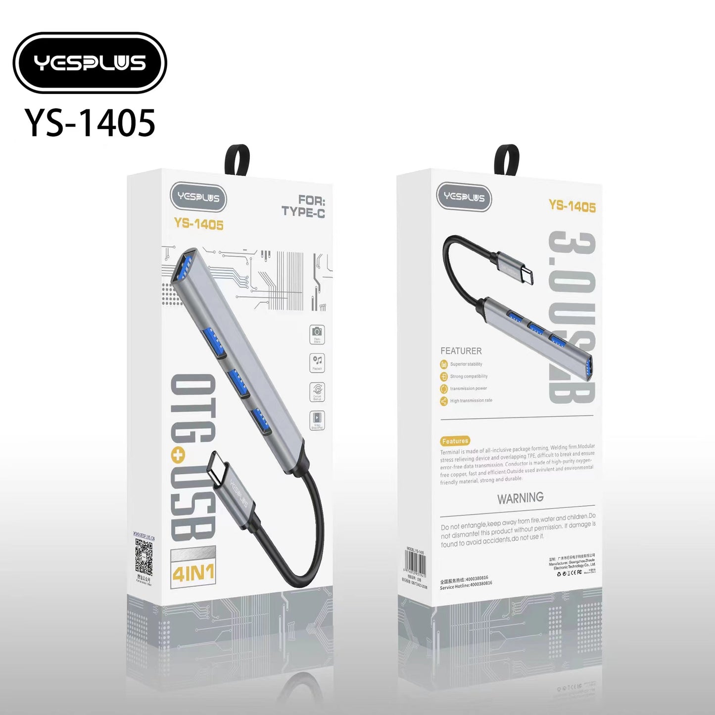 YESPLUS YS-1405 Type-C to 4 USB HUB