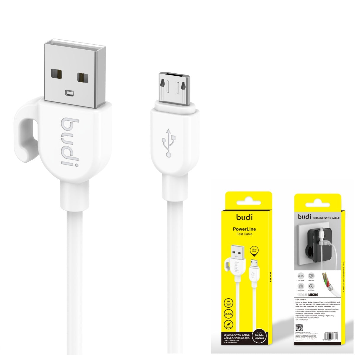 budi DC227M 2.4A Micro Cable W/Clip