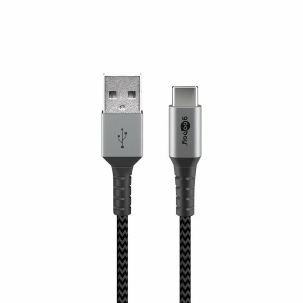 Goobay USB-C to USB-A Textile 2m Cable with Metal Plugs - Space Grey/Silver