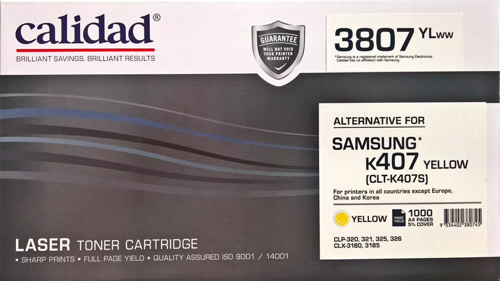 Calidad 3807-YLWW Yellow Toner alternative for SAMSUNG K407