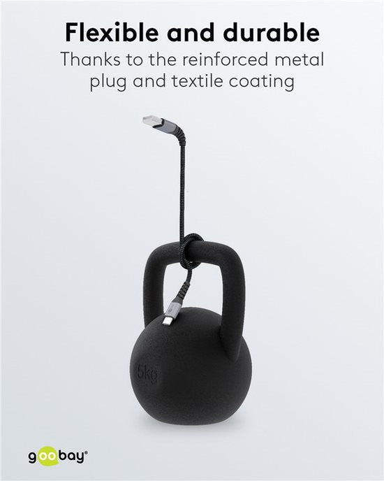 Goobay USB-C to USB-A Textile 2m Cable with Metal Plugs - Space Grey/Silver