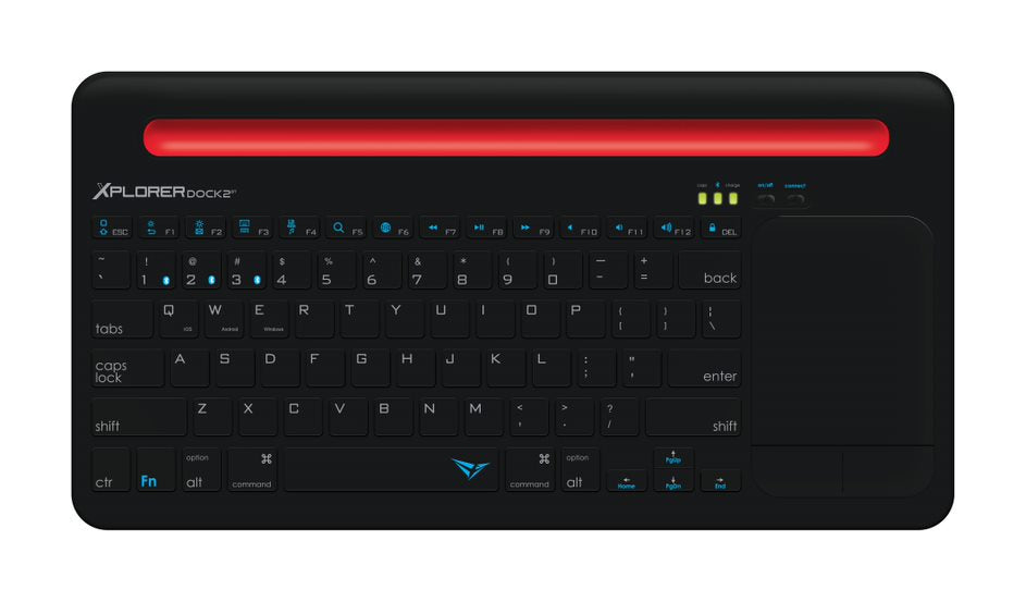 Alcatroz Xplorer Dock 2 Bluetooth Wireless Keyboard with Multi-Touch Trackpad - Black/Red