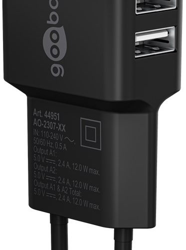 Goobay 12W Dual USB Charger – Black