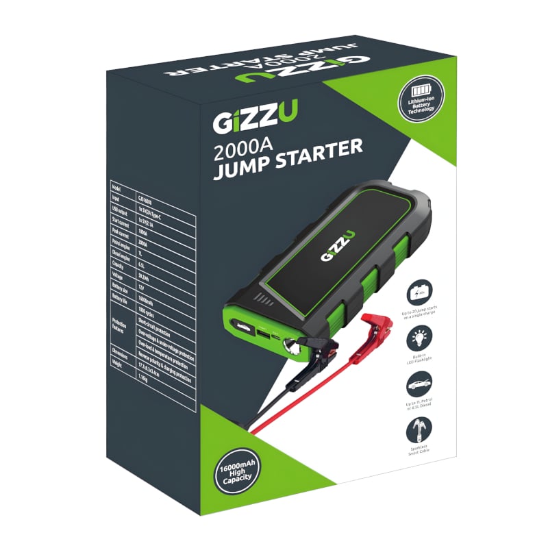 GIZZU 2000A Jump Starter 16000mAh - Black - Image 5
