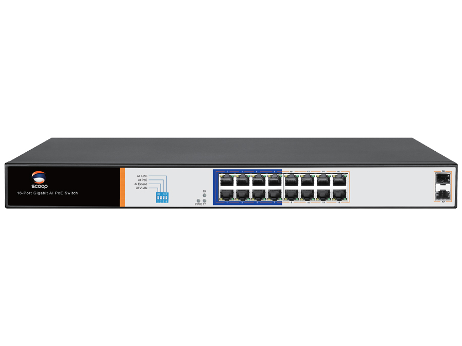 Scoop 16 Port Gigabit PoE 150W 2SFP Switch