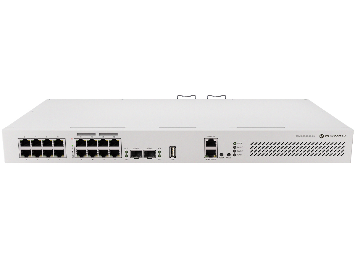MikroTik Cloud Router Switch 16 Port with 8 PoE 150W 2SFP+ | CRS418-8P-8G-2S+RM