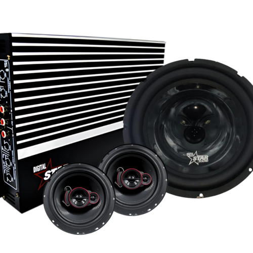 Starsound 7600w 4Ch Amplifier + 6″ 480w Starsound Speakers + Starsound 2700w 12″ SVC Subwoofer