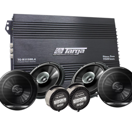 Targa 4ch Hitman 11500W Amplifier + Pioneer 6.5" 280W Speakers + Targa 650W Tweeters